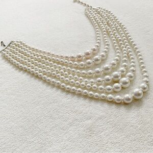 Vintage Italian Multi-Strand Faux Pearl Collar Necklace Graduated Statement